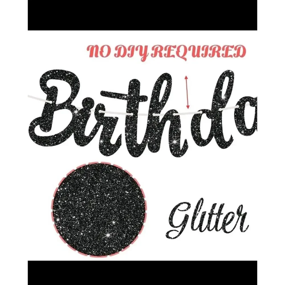 Glitter Black Sneaker Happy Birthday Banners 3Pcs Sports Shoes Theme Party De...